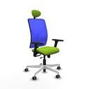 Motilla traslack malla azul similpiel pistacho brazos 3D base blanca cabecero fijo ruedas 65mm engomadas