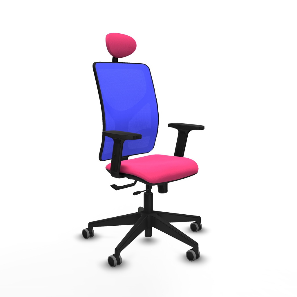 Motilla traslack malla azul similpiel rosa brazos 2D base piramidal cabecero fijo ruedas 65mm engomadas