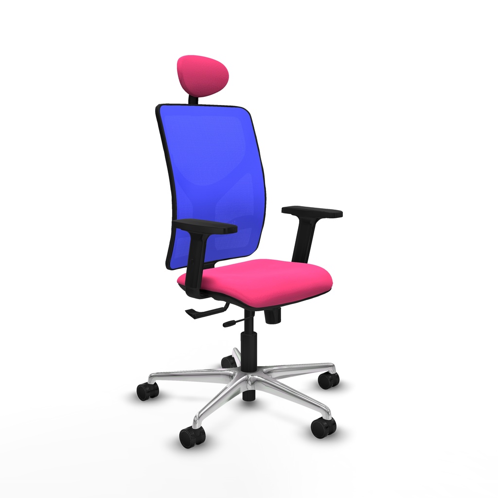 Motilla traslack malla azul similpiel rosa brazos 2D base aluminio cabecero fijo ruedas 65mm nailon