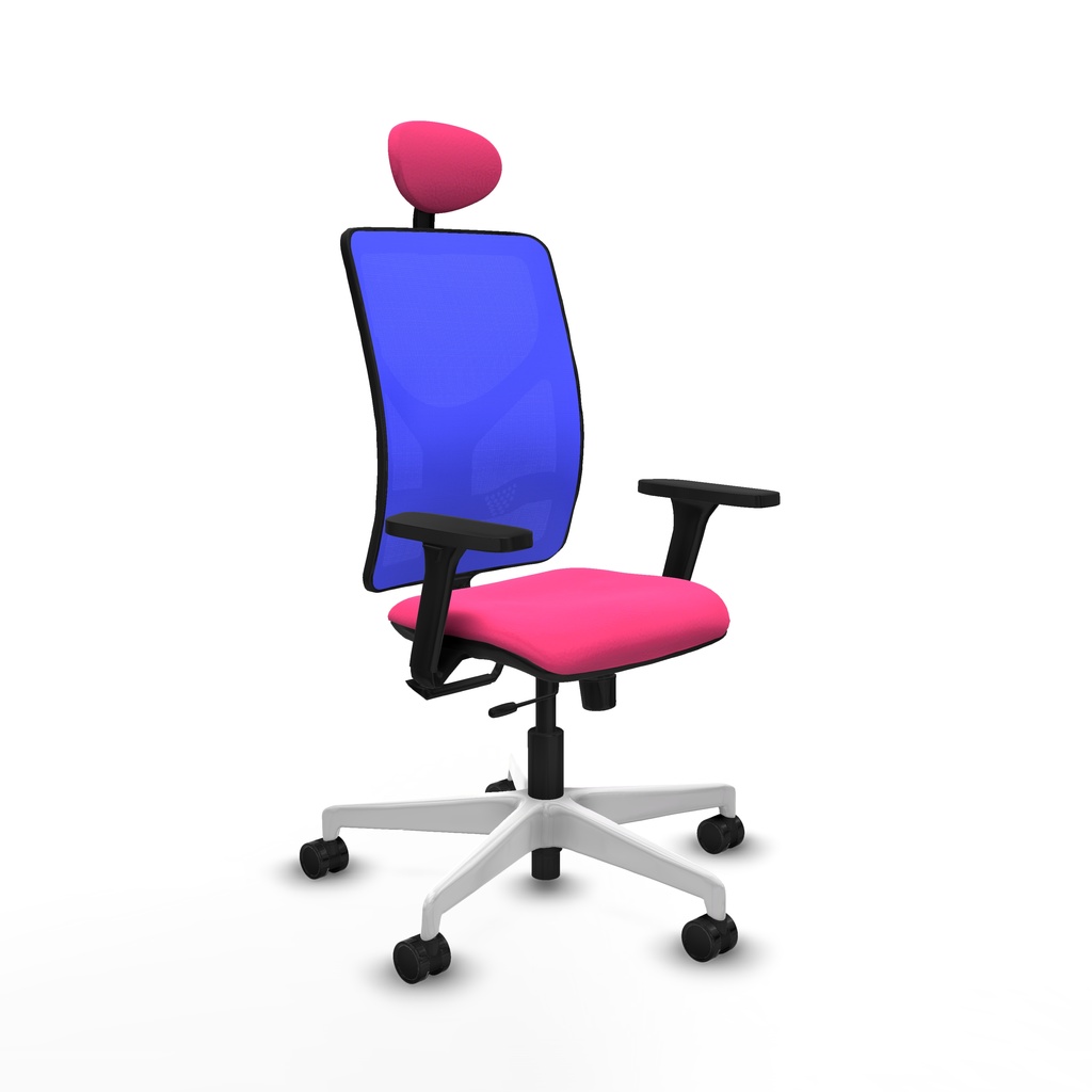 Motilla traslack malla azul similpiel rosa brazos 3D base blanca cabecero fijo ruedas 65mm nailon