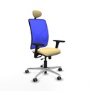 Motilla traslack malla azul similpiel crema brazos 3D base aluminio cabecero fijo ruedas 65mm engomadas