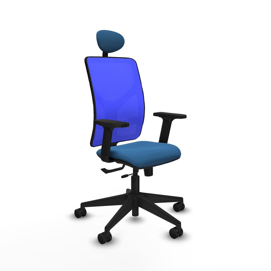 Motilla traslack malla azul similpiel azul claro brazos 2D base piramidal cabecero fijo ruedas 65mm nailon