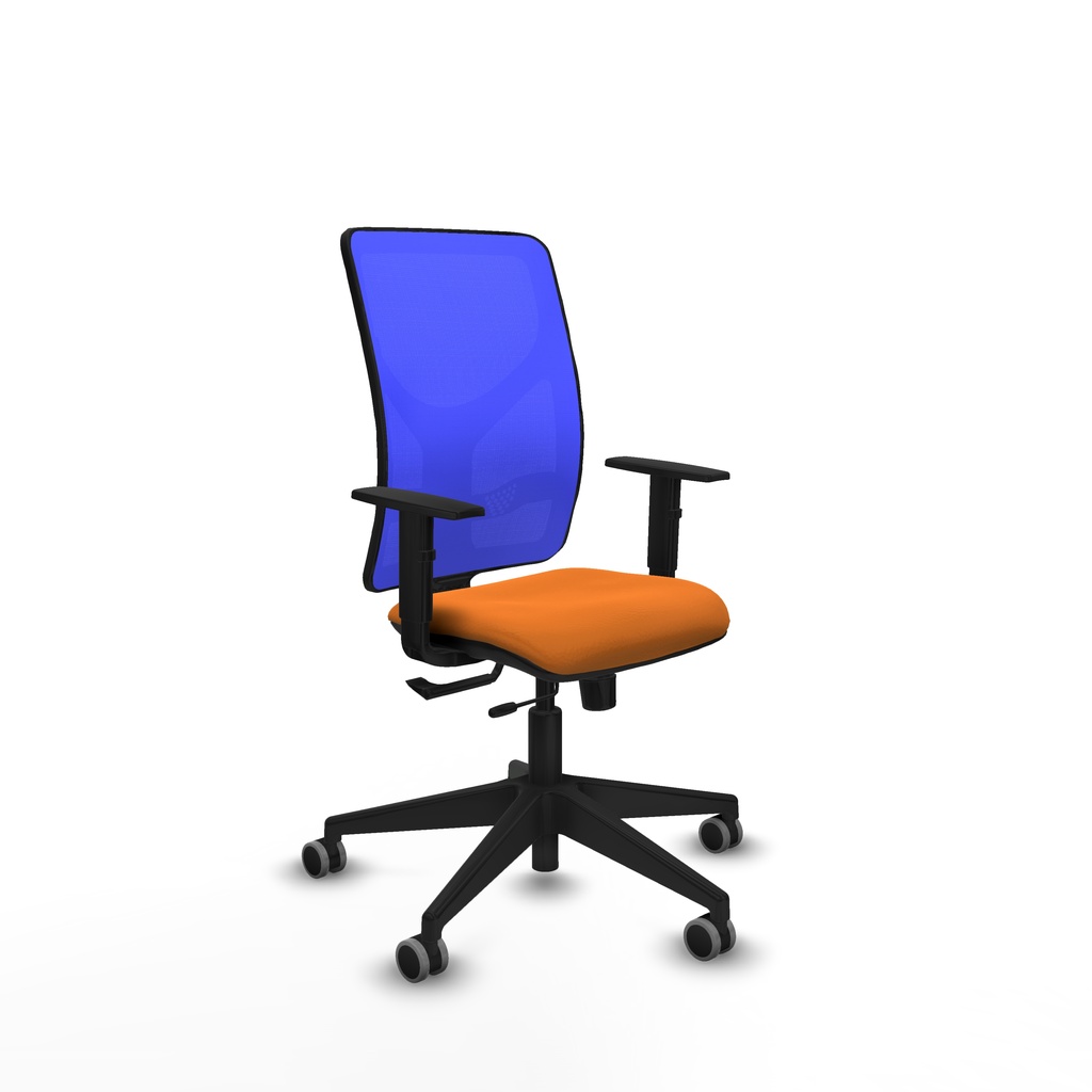 Motilla traslack malla azul similpiel naranja brazos 1D base piramidal  ruedas 65mm engomadas