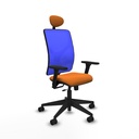 Motilla traslack malla azul similpiel naranja brazos 3D base piramidal cabecero fijo ruedas 65mm nailon