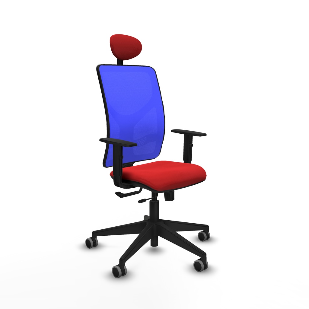 Motilla traslack malla azul similpiel rojo brazos 1D base piramidal cabecero fijo ruedas 65mm engomadas