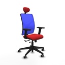 Motilla traslack malla azul similpiel rojo brazos 2D base piramidal cabecero fijo ruedas 65mm engomadas