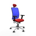 Motilla traslack malla azul similpiel rojo brazos 2D base aluminio cabecero fijo ruedas 65mm engomadas