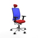 Motilla traslack malla azul similpiel rojo brazos 2D base aluminio cabecero fijo ruedas 65mm nailon