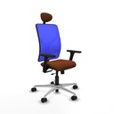 Motilla traslack malla azul similpiel marrón brazos 3D base aluminio cabecero fijo ruedas 65mm nailon