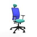 Motilla traslack malla azul similpiel turquesa brazos blancos base piramidal cabecero fijo ruedas 65mm nailon