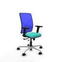 Motilla traslack malla azul similpiel turquesa brazos 2D base aluminio  ruedas 65mm nailon