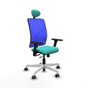 Motilla traslack malla azul similpiel turquesa brazos 3D base blanca cabecero fijo ruedas 65mm engomadas
