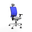 Motilla traslack malla azul similpiel gris claro brazos 3D base blanca cabecero fijo ruedas 65mm engomadas