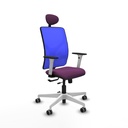 Motilla traslack malla azul similpiel morado brazos blancos base blanca cabecero fijo ruedas 65mm engomadas
