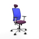 Motilla traslack malla azul similpiel morado brazos blancos base aluminio cabecero fijo ruedas 65mm nailon