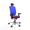 Motilla traslack malla azul similpiel morado brazos 3D base aluminio cabecero fijo ruedas 65mm nailon